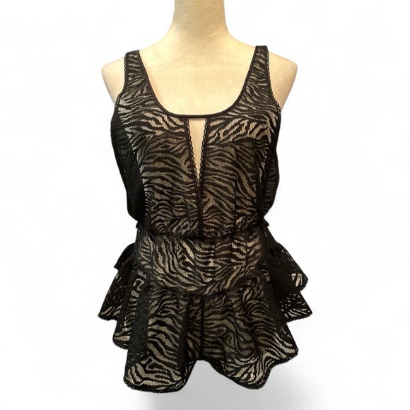 70s Vintage Union Made Zebra Lace Sheer Lingerie Teddy Size S - Picture 1 of 7